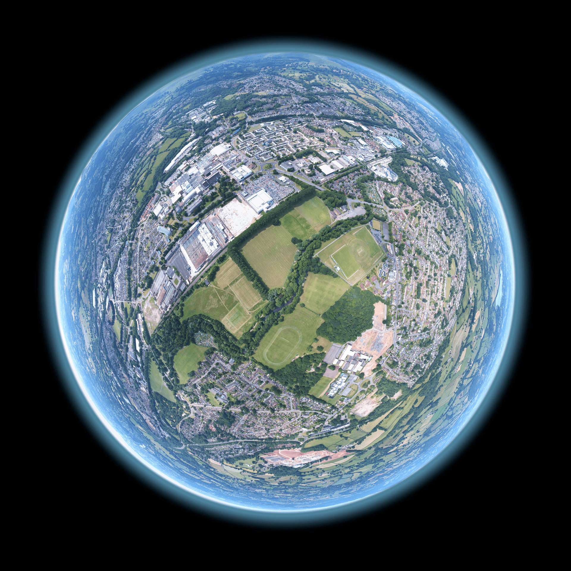 360 degree aerial view of campus facilities